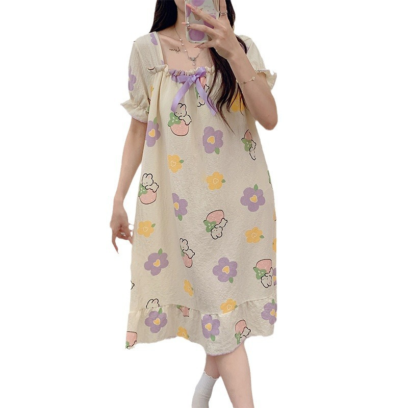 Verano con cojín de pecho pijama espuma de mujer manga corta pijama largo dulce estudiante princesa ropa de casa mayorista