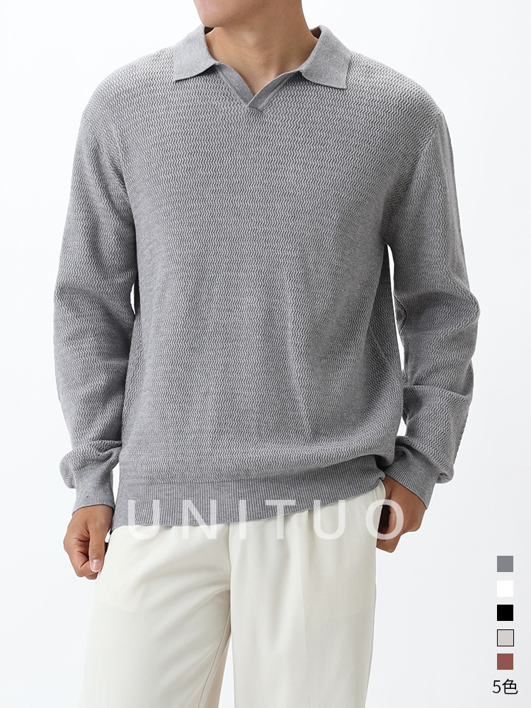 Viejo viento de ganja cuello otoño invierno manga larga polo punto hombre texturas de alto nivel antiarrugas suéter de cuello en V para hombre