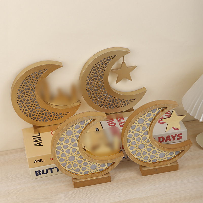 Cross-Border Home Ornaments Star Moon Lamp Crafts Wooden Products Holiday Gifts_voghion.com
