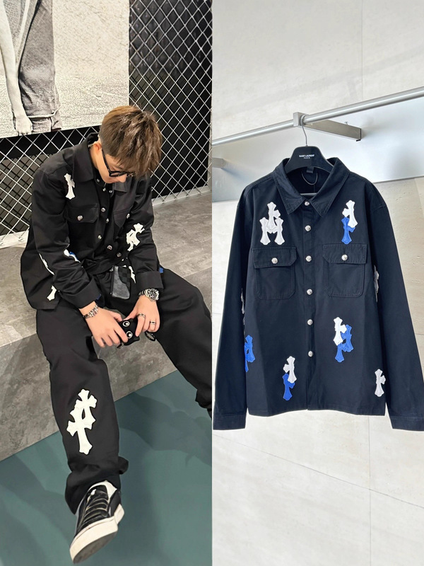 天花板品质25SS潮牌新款CH风格拼皮工装牛仔外套男女明星同款帅气|undefined
