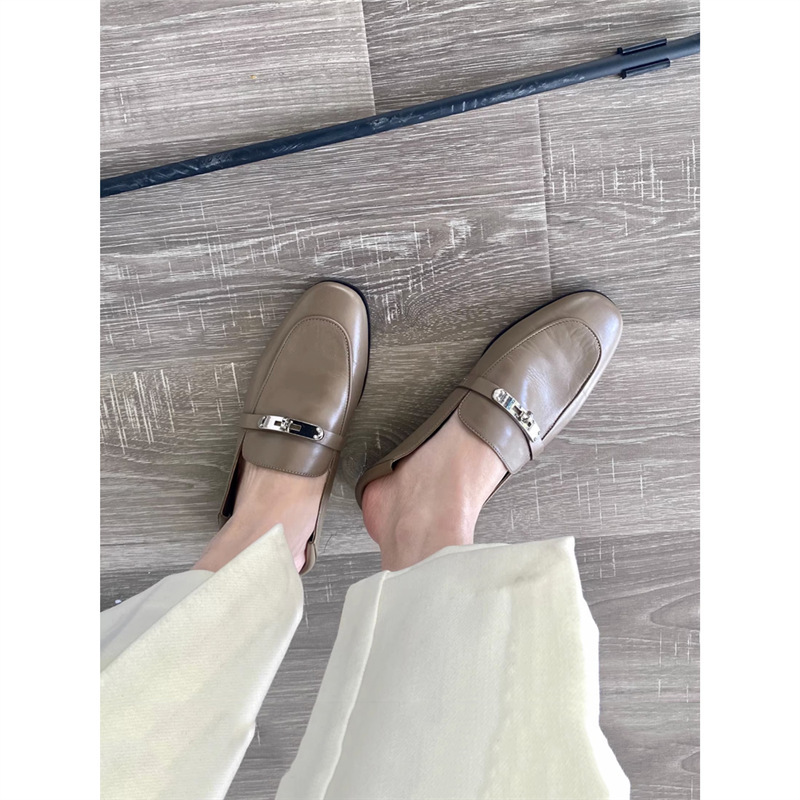 真皮软底两穿小皮鞋女金属扣时尚软妹JK乐福鞋一脚蹬懒人单鞋|undefined