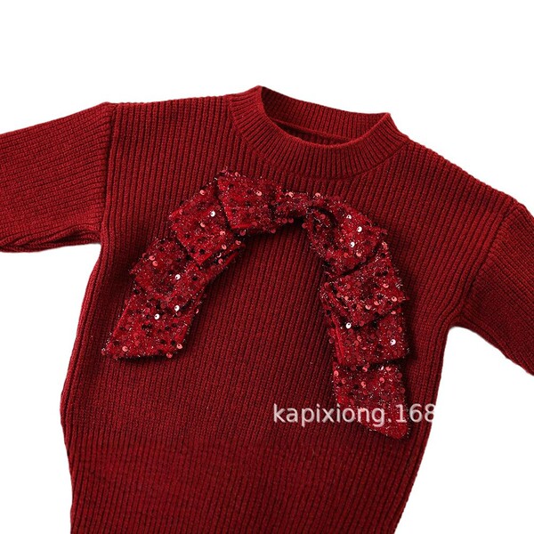 Children's red rainbow sweater with bow