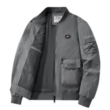 2023春秋季时尚中年纯色帅气男士外套美式棒球服男飞行夹克8618