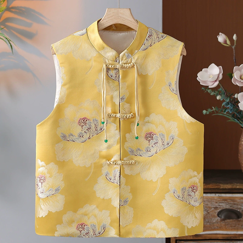 Модный китайский жилет жаккардовый парчёк ретро китайский стиль новый национальный стиль молодой жилет с пуговицами топ пиджак
