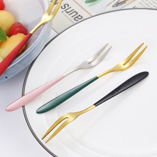 304 stainless steel fruit fork cross-border small fork home fruit skewer European two-prong fork mooncake fork pastry fork