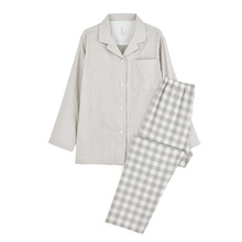 良品无侧缝双层纱睡衣无印男女士家居服春秋纯棉全棉薄荷曼波风