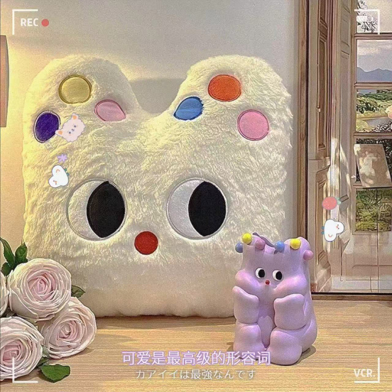 ins风奶噗噗猫咪抱枕小熊毛绒玩偶可爱粉花沙发卧室靠枕生日代发|undefined