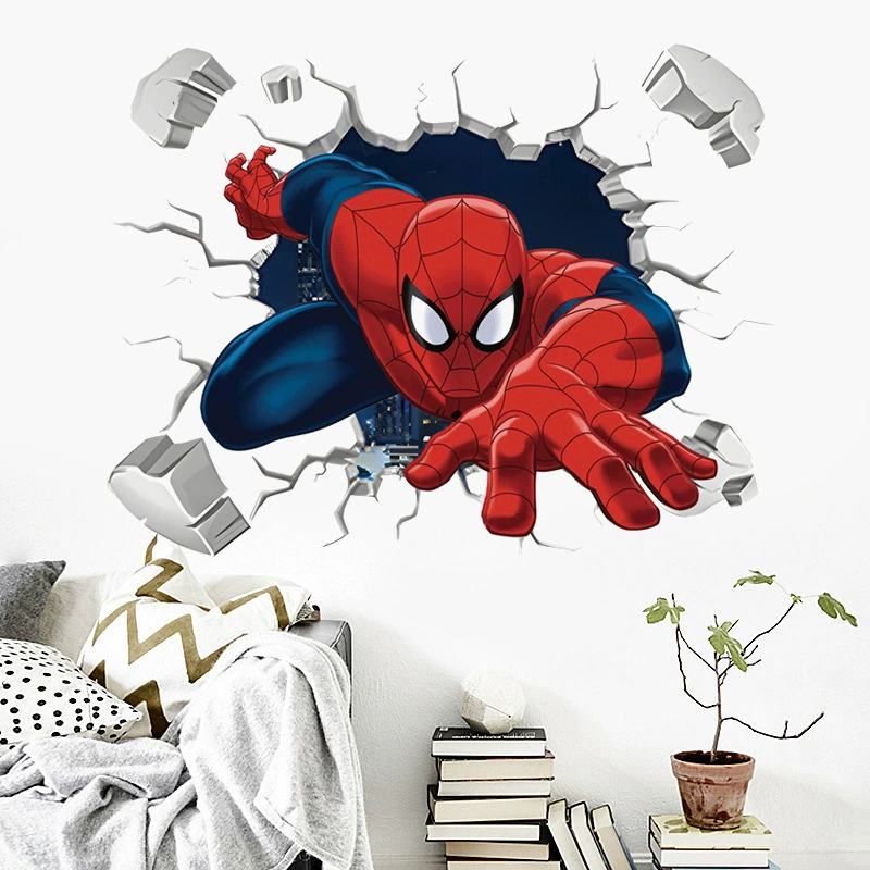 Трансграничная внешняя торговля 3D стерео декоративная роспись Человек-паук мультфильм настенная наклейка детская комната фон гостиной съемная фреска