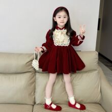 2025秋冬季加绒加厚女宝宝生日红色中国风长袖新年连衣裙周岁裙子