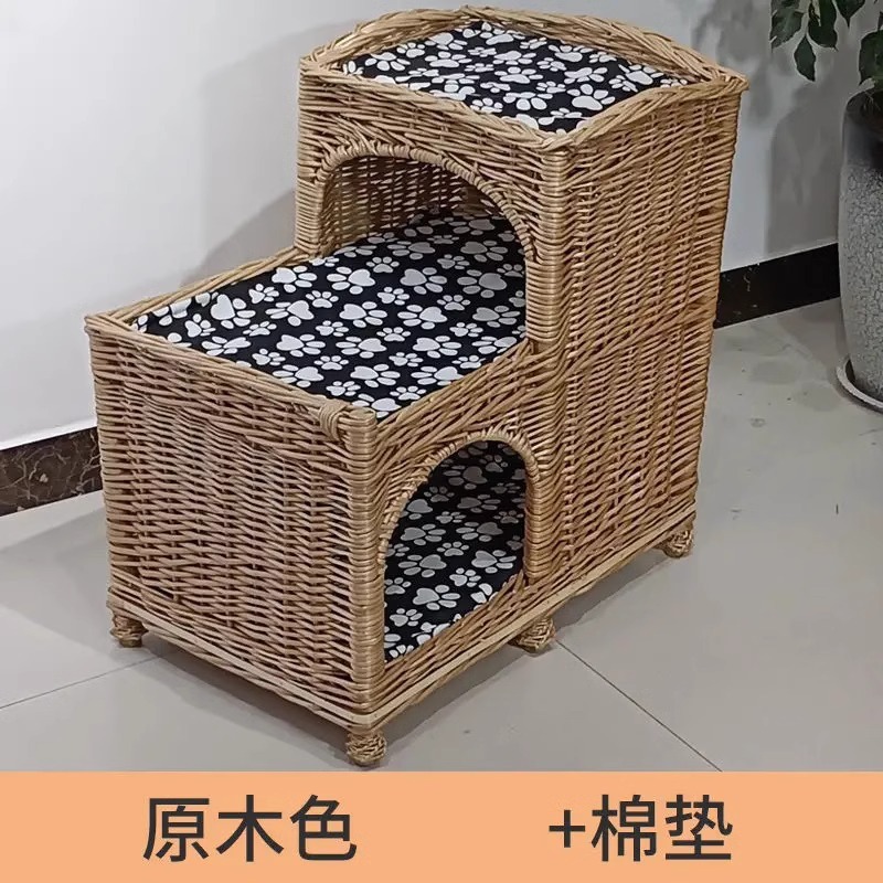 Casa de verano universal de cuatro estaciones de ratana trapezoidal tejida felina de cachorro tejida de sauce de doble capa desmontable y lavable para mascotas