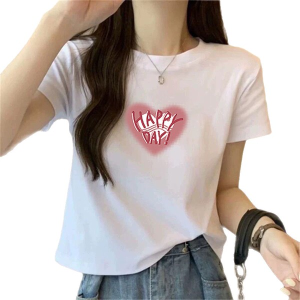 Cotton summer white short short sleeve T-shirt with a round collar