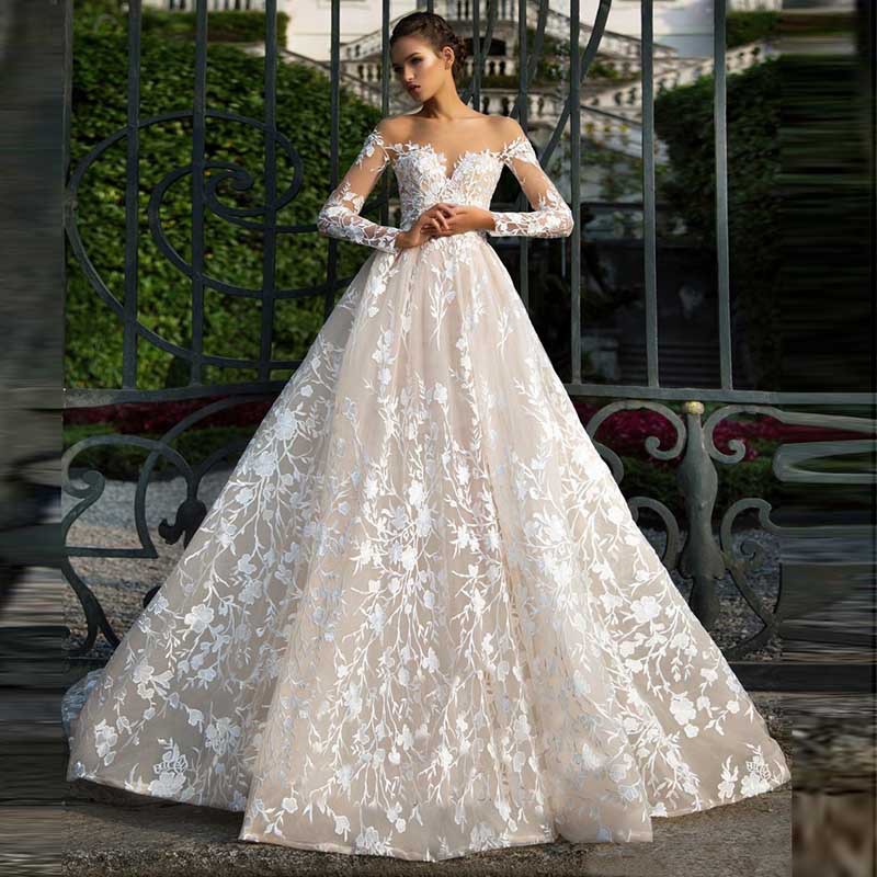 El comercio exterior de Europa y América Amazon AliExpress deseo nuevo encaje manga larga nupcial trailing sueño vestido novia sexy backless image 1