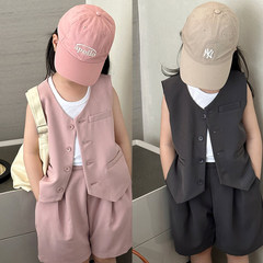 Children's Vest Set 2023 Girls' New Korean Style Set Children's Vest Shorts 2-Piece Set One Piece Dropshipping
