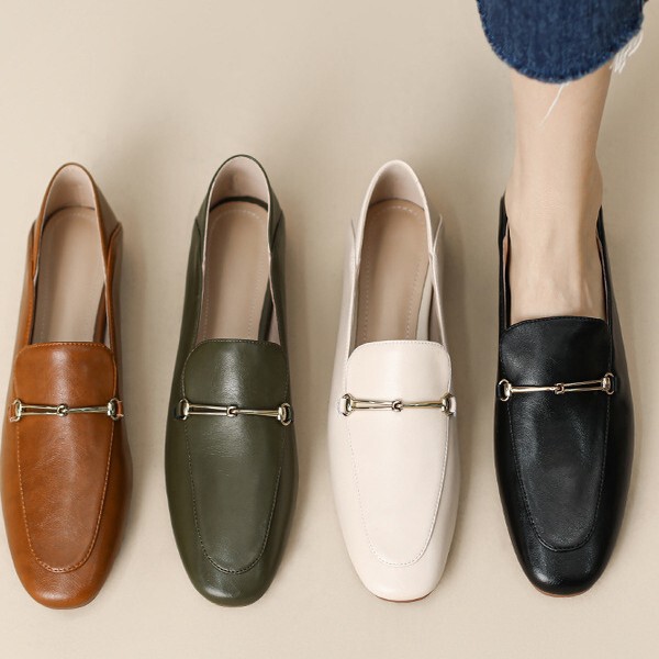 [Ready Stock] 055 Soft Leather Retro Flats Shoes for Women 2025 Spring & Fall New French Style Heel Soft Sole Loafers