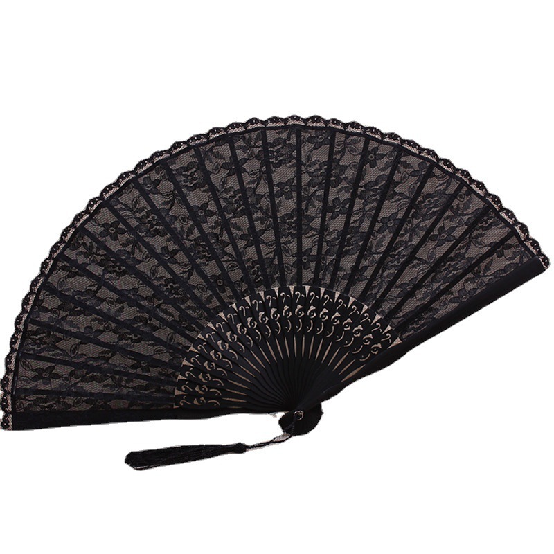 Venta al por mayor de la Fábrica de la vendimia de encaje ventilador femenino clásico ventilador plegable cheongsam accesorios República de China estilo corte ventilador femenino ventilador de baile de encaje