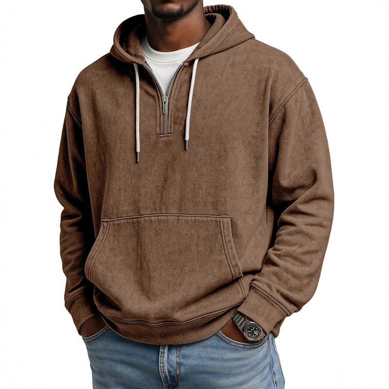 2025秋季欧美跨境男装数码印花青年连帽半拉链男士卫衣摩托Polo