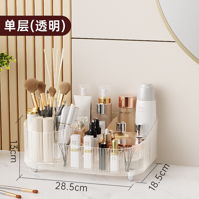 Caja de almacenamiento de cosméticos de escritorio a prueba de polvo comedor lápiz labial caja de acabado de productos de cuidado de la piel estante de almacenamiento giratorio transparente