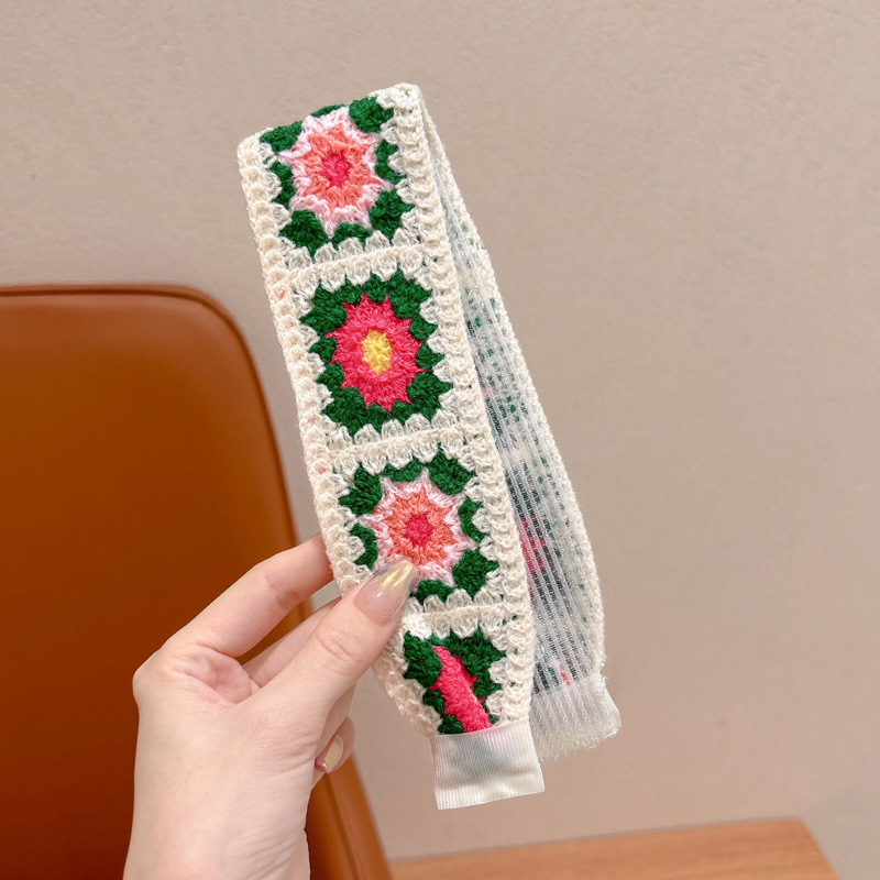 Otoño y invierno flores trituradas de punto Velcro cinta de cabello de alta calidad para mujeres frangeas acabado de cabello de artefacto de la niña bandas de cabello tocado