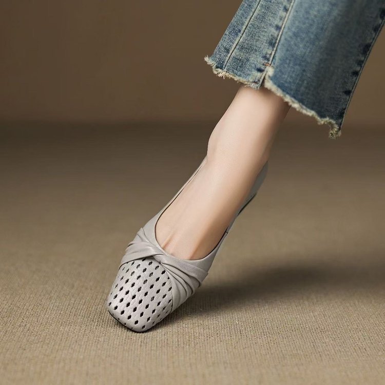 Zapatos de malla transpirables superficiales para mujeres 2026 nuevo verano con falda francesa Marijin tacones bajos suaves un pedaleado