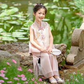 汉服女童无袖古风套装夏2025新款儿童国风马甲两件套宝宝中式衣服