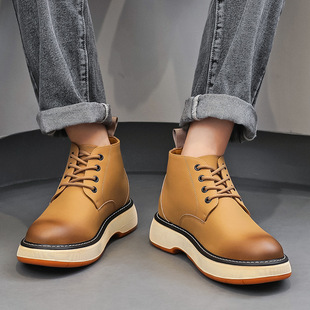 Men's Martin Boots High-top Autumn and Winter Casual Thick Bottom All-match Retro Mid-top Workwear Rhubarb Boots fleece-lined Ankle Boots