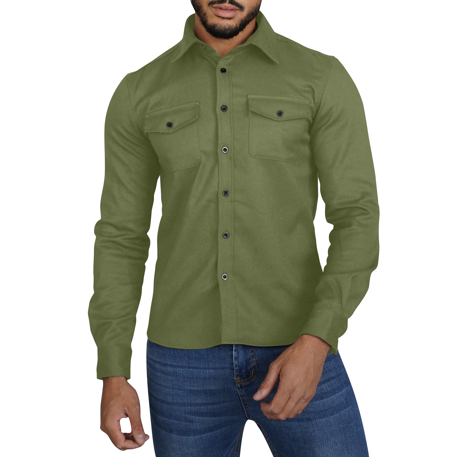 Neue männer der langarm einfarbig dicke wolle tasche casual hemd_voghion.com