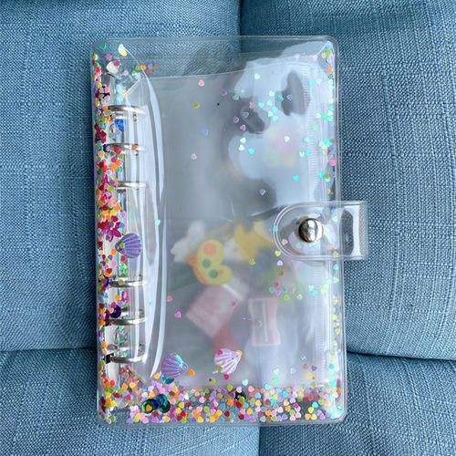 A6 color quicksand shell sequins PVC binder photo album clip celebrity photo card collection storage booklet hand ledger