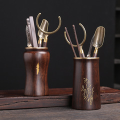 銅木黑檀木茶道六君子實木原木整塊黃銅功夫茶具茶勺茶托茶夾配件