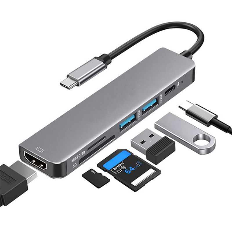 Type-C Hub Hdmi4K Docking Station Is Suitable for Apple Huawei Notebook USB C Card Reader Six-In-One Type-C Hub Hdmi4K Docking Station Is Suitable for Apple Huawei Notebook USB C Card Reader Six-In-One