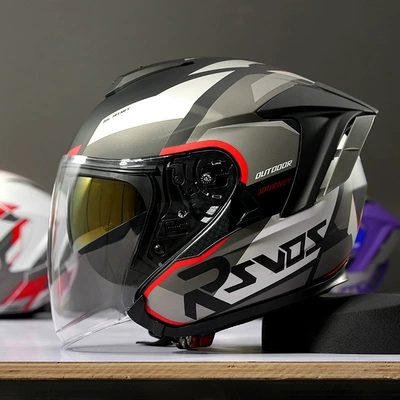 Motosiklet kaskı (dəbilqə) — Certified All-Season Safety Helmet - r05-erosion-red-gray-s-code