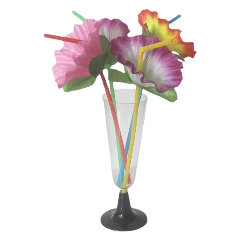 Paja de plástico desechable paja de plástico flexible creativo flor fiesta decoración paja bebida cóctel paja