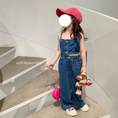 Ladies' Tank Top Set  Summer New Arrival Korean Style Baby Washable Soft Denim Two-Piece Set Cross-Border Wholesale