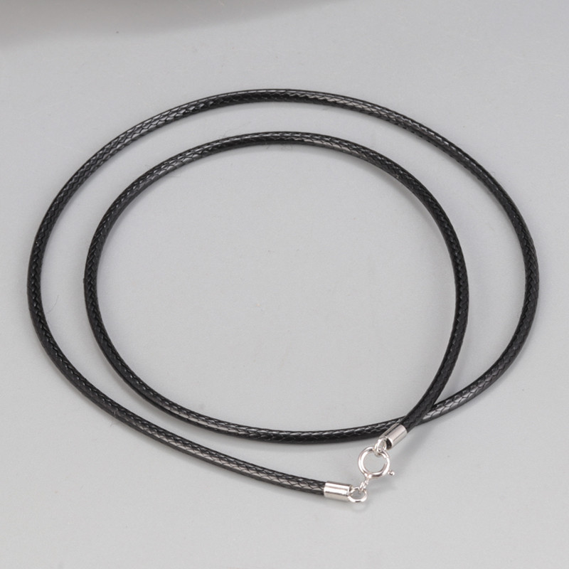 S925 sterling silver buckle black leather rope pendant necklace wax rope clavicle leather rope men and women 40cm 45cm 50cm