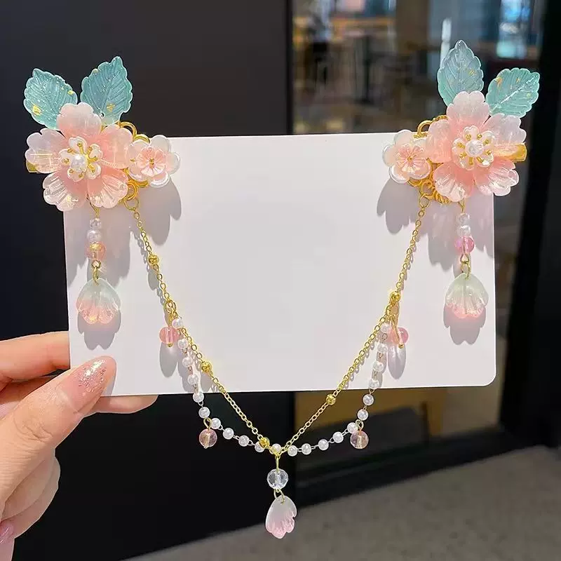 新款儿童古风额头链超仙步摇流苏头饰女童国风眉心吊坠唐装发饰