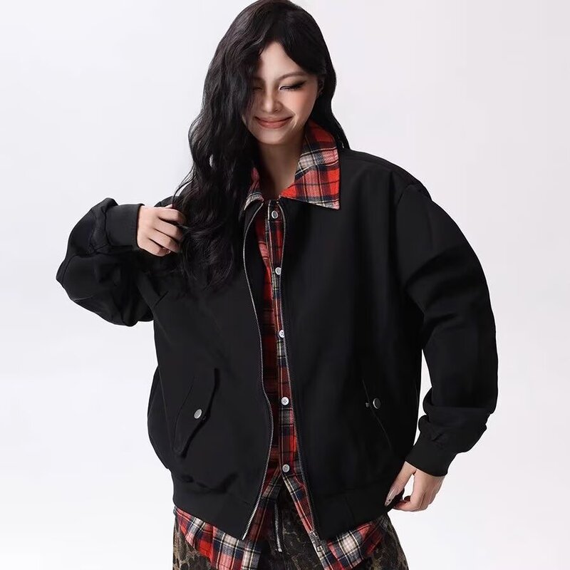 老钱风假两件外套男女春秋季新款拼接撞色宽松cleanfit飞行服夹克|undefined