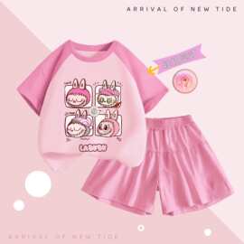 女童夏套装2025新款拉布布卡通儿童衣服洋气爆款小女孩短裤两件套