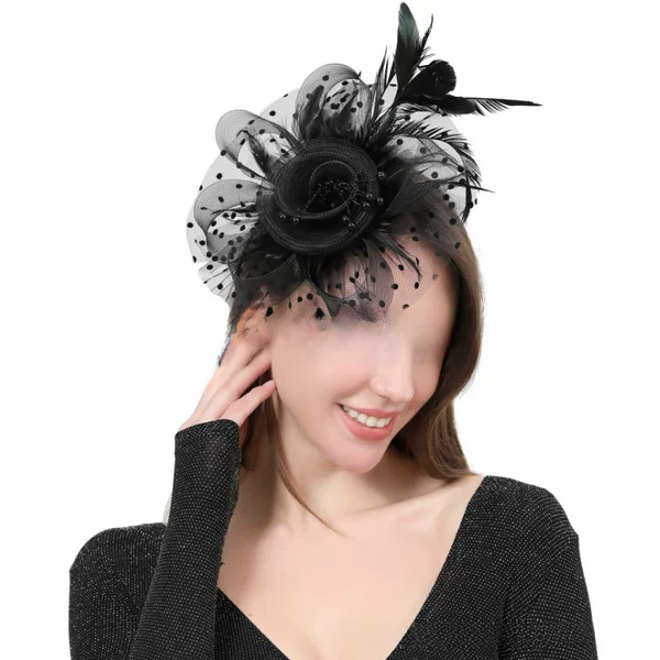 European and American Explosions Feather Mesh Bridal Headdress Small Top Hat Jockey Club Hair Accessories Twist Yangko Square Dance Performance Head Flower