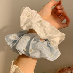 Pearl Blue Large Bow Headband Women's High-End Style Round Bun Sweet Hair Accessory Hair Tie Hairband