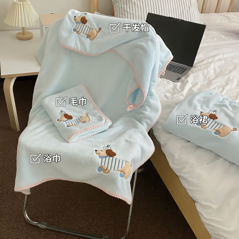 可爱卡通家用毛巾浴巾套装学生宿舍珊瑚绒亲肤吸水速干