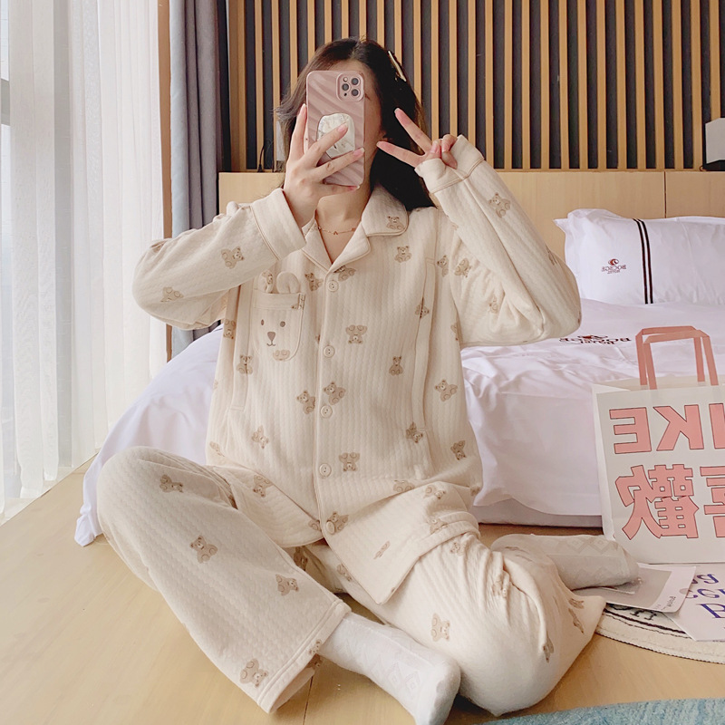 Winter and Spring Postpartum Maternity Wear Set, Pure Cotton Maternity Pajamas with Air Cotton, Large Size Postpartum Nursing Clothes, Winter Wholesale