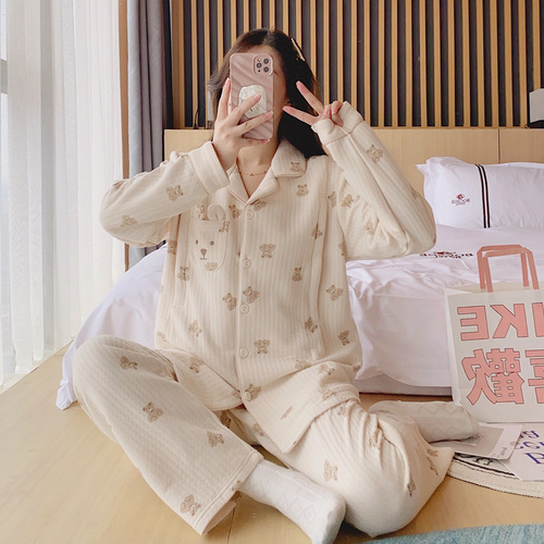 Winter and Spring Postpartum Maternity Wear Set, Pure Cotton Maternity Pajamas with Air Cotton, Large Size Postpartum Nursing Clothes, Winter Wholesale