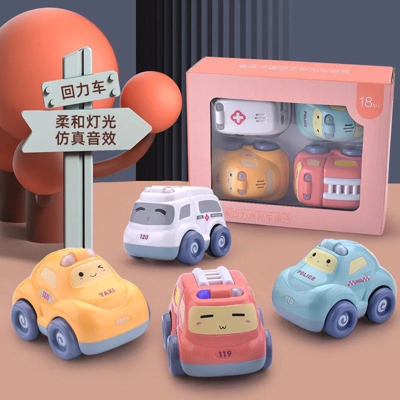 小汽车音乐玩具车套装宝宝回力车惯性儿童工程车消防车玩具男孩