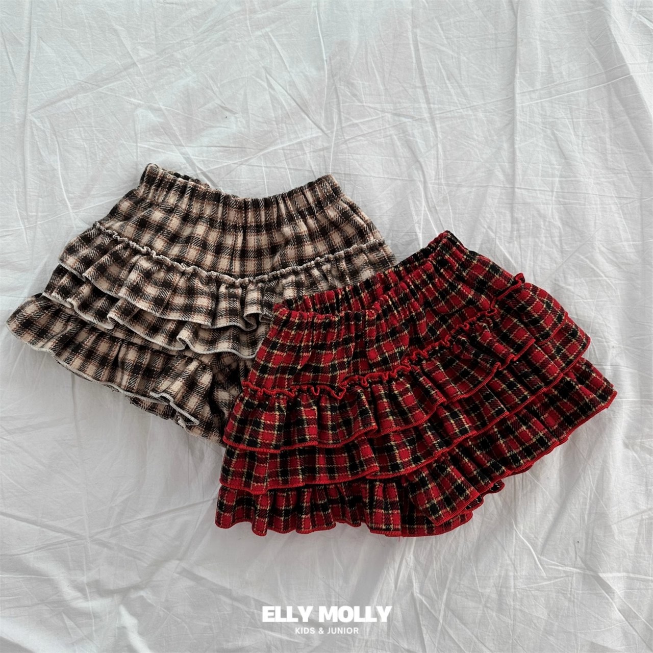 2024 새로운 아동복 어린이 격자 무늬 두껍게 CULOTTES 한국식 소녀 크리스마스 빨간 격자 무늬 문화