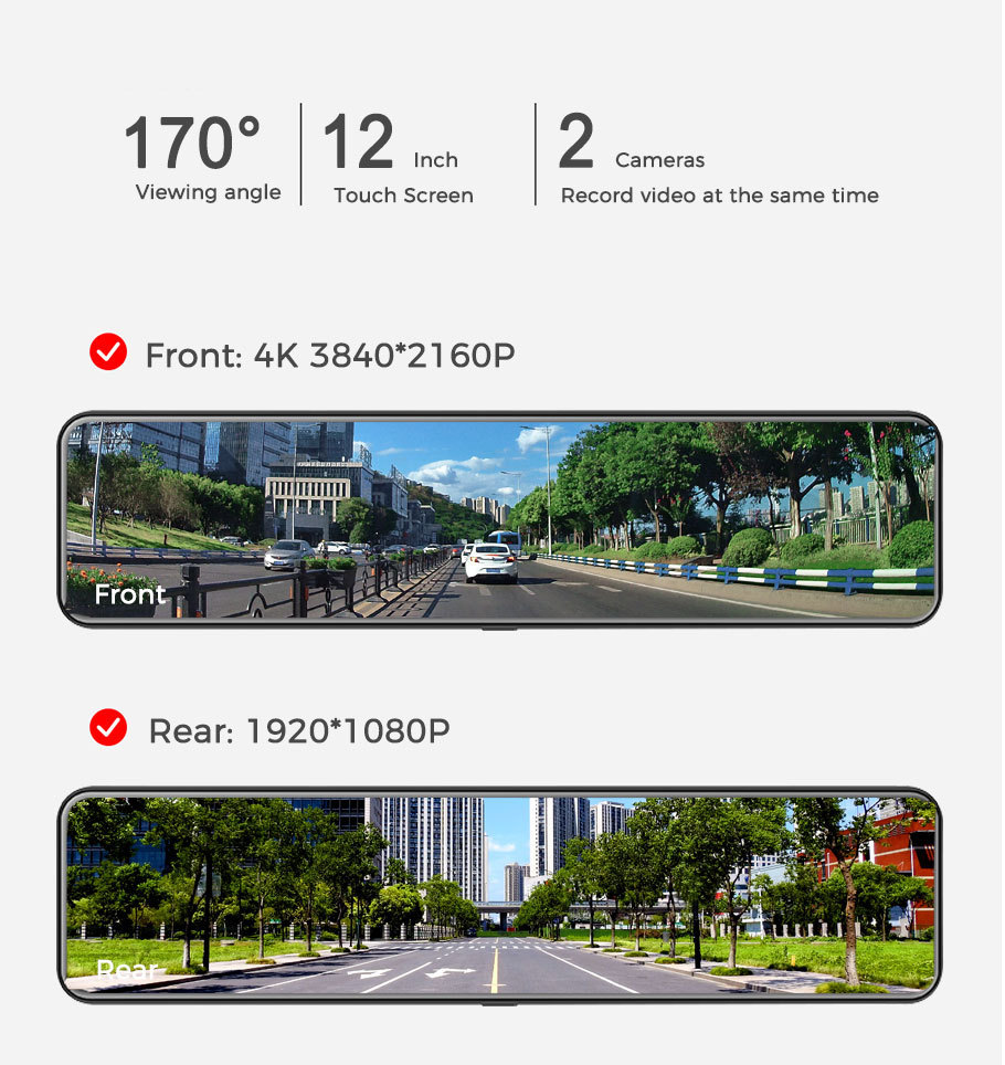 Streaming media driving recorder HD 4K rearview mirror double recording 12-inch reversing image WiFi interconnection GPS