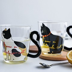 和風猫柄高硼珪酸ガラスカップ 個性的なミルクカップ 耐熱カップ 取っ手付き 可愛い朝食カップ