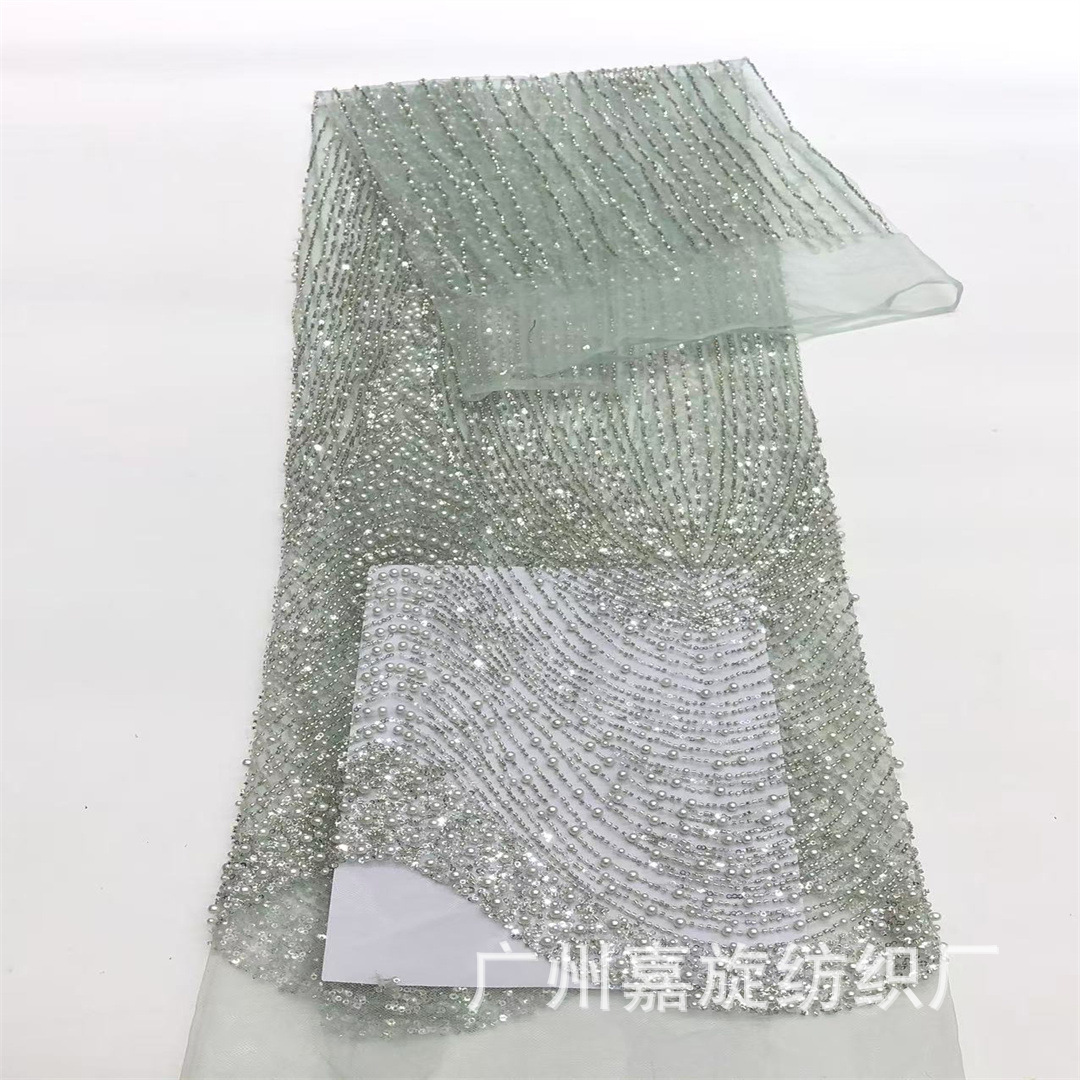 Gran onda francesa mano cuentas de clavado sequinilla tela de encaje malla de moda vestido de boda tela de cuentas de encaje