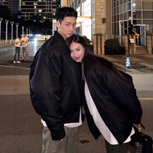 2025美式简约高级情侣日系飞行棉服外套女秋冬宽松中性风刺绣男女