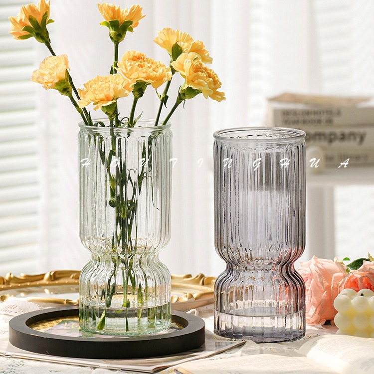 Europa simple vasos de vidrio transparentes grandes flores acuáticas rosas lirios arreglos de flores decoración vasos de sala de estar