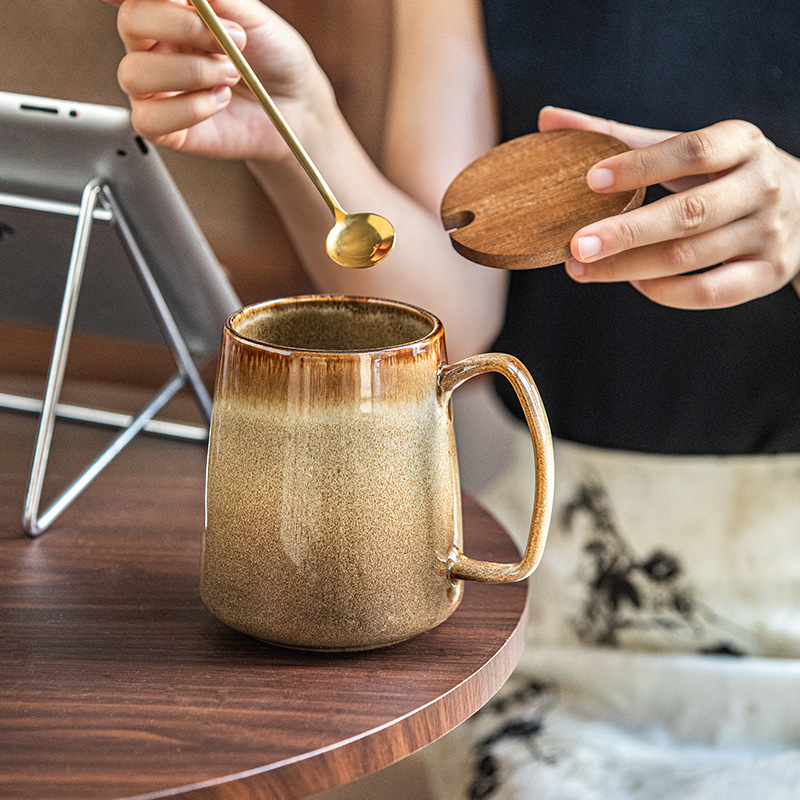 Exportación transfronteriza horno retro taza de té de gran capacidad taza de regalo de cerámica regalo de cumpleaños hombre al por mayor