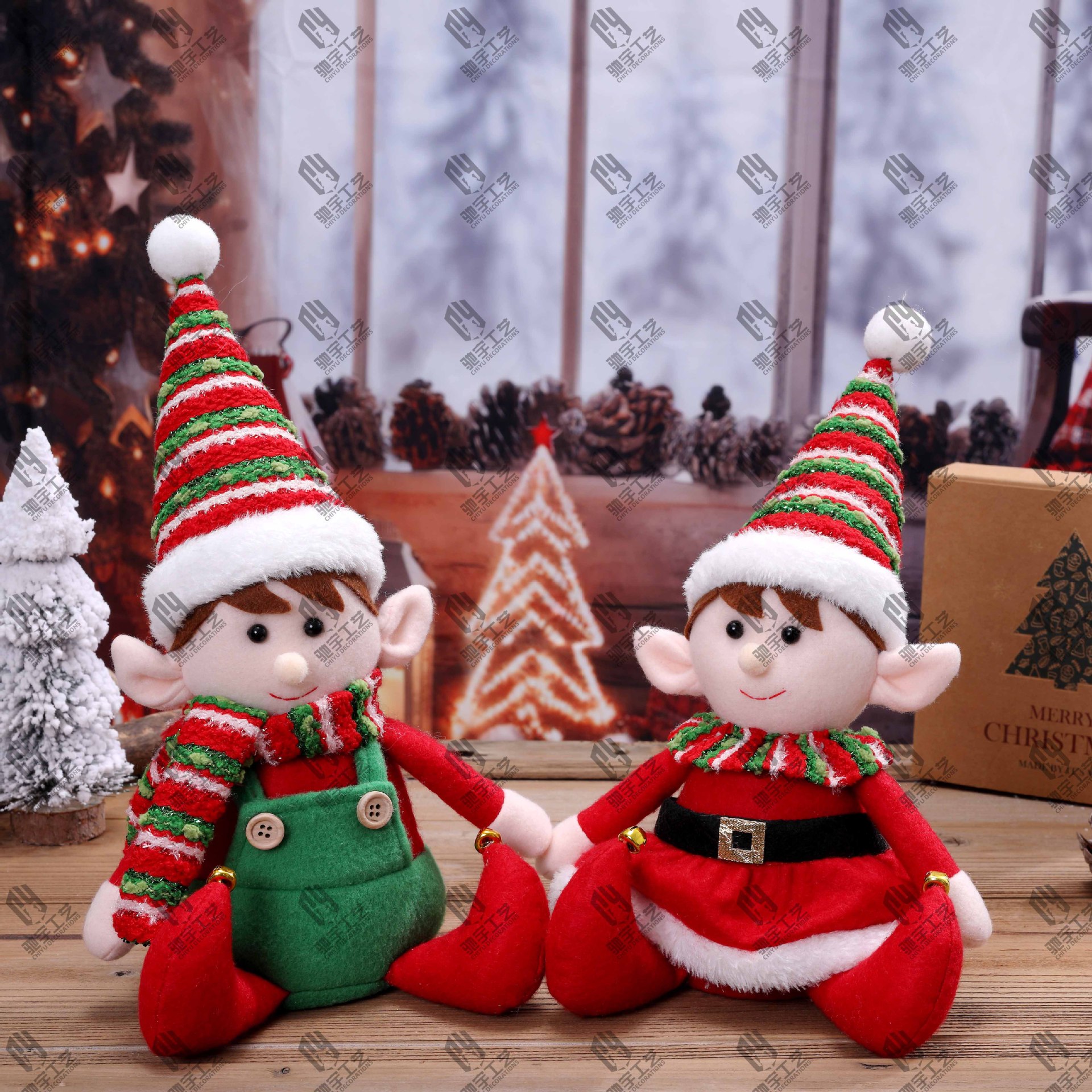 Navidad una variedad de tela roja y verde de piernas largas muñecas elfos retráctiles para hombres y mujeres muñecas elfos decoraciones de Navidad